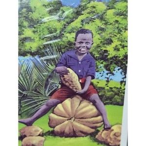 Little Boy Pumpkin Americana post card vintage 1940s? Fall Autumn Thanksgiving